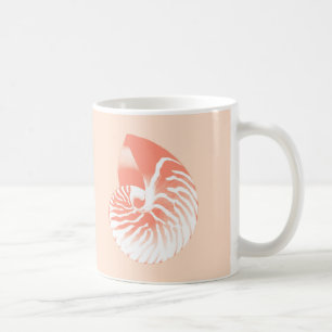 Caneca De Café Concha de Nautilus - laranja coral e branco