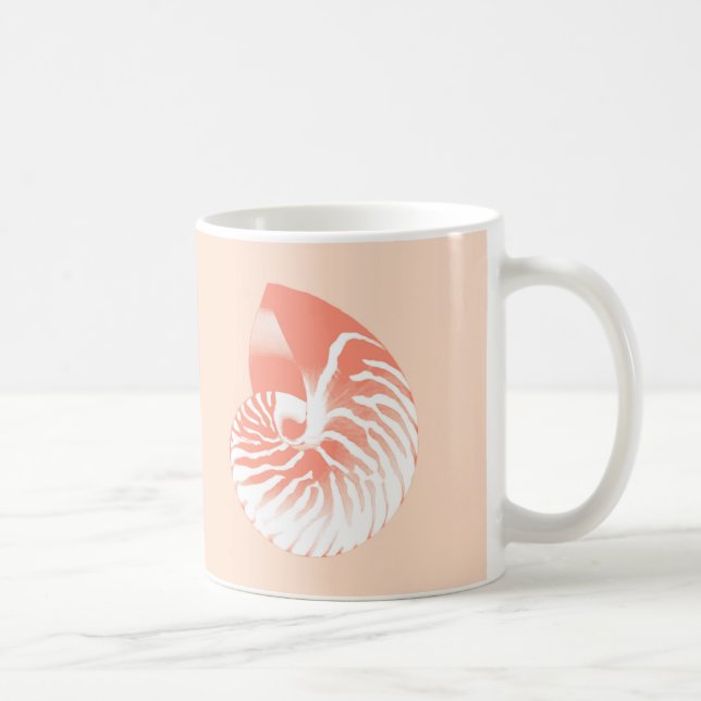 Caneca De Café Concha de Nautilus - laranja coral e branco (Direita)