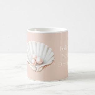 Caneca De Café Concha de Pérolas Rosa Bege