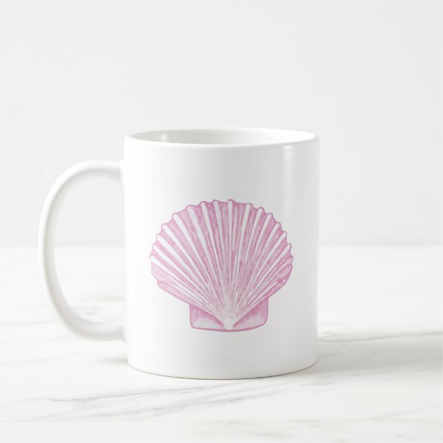 Caneca De Café Concha de vieira rosa costeira (Esquerda)