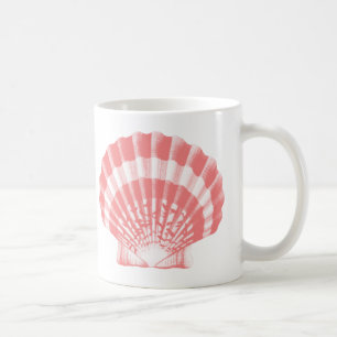 Caneca De Café Concha - rosa coral e branco