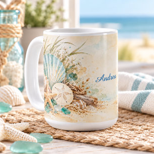 Caneca De Café Conchas Costeiras & Vidro do Mar
