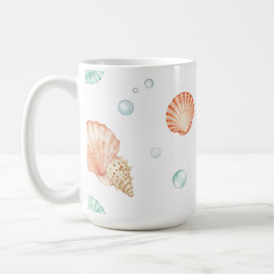 Caneca De Café Conchas de Aguarela Pérolas Padrão Costeiro