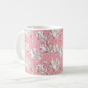 Caneca De Café Conchas de coral, brancas e cor-de-rosa, fundo ros