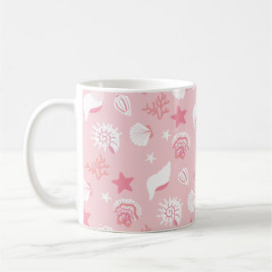Caneca De Café Conchas de Rosa Pastel e Padrão Sem Costura de Cor