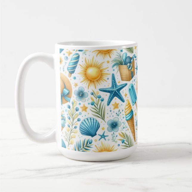 CANECA DE CAFÉ CONCHAS FLORES DE VERÃO AZUIS E AMARELAS (Esquerda)