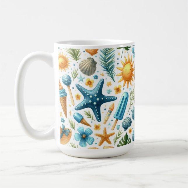 CANECA DE CAFÉ CONCHAS FLORES DE VERÃO AZUIS E AMARELAS (Esquerda)