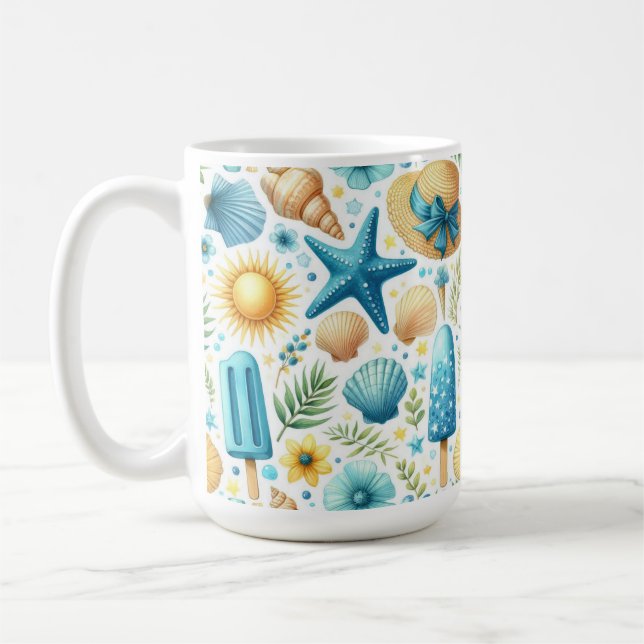 CANECA DE CAFÉ CONCHAS FLORES DE VERÃO AZUIS E AMARELAS (Esquerda)