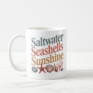 Caneca De Café Conchas Marinhas Sol Verão Praia Férias