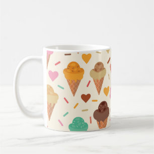 Caneca De Café Cones de Sorvete Fofos com Corações 