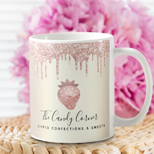 Caneca De Café Confecção com gotas de morango rosa doce Dourado