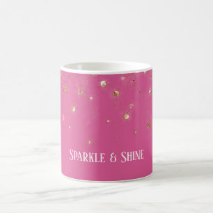 Caneca De Café Confete Rosa Menina Brilho Dourado