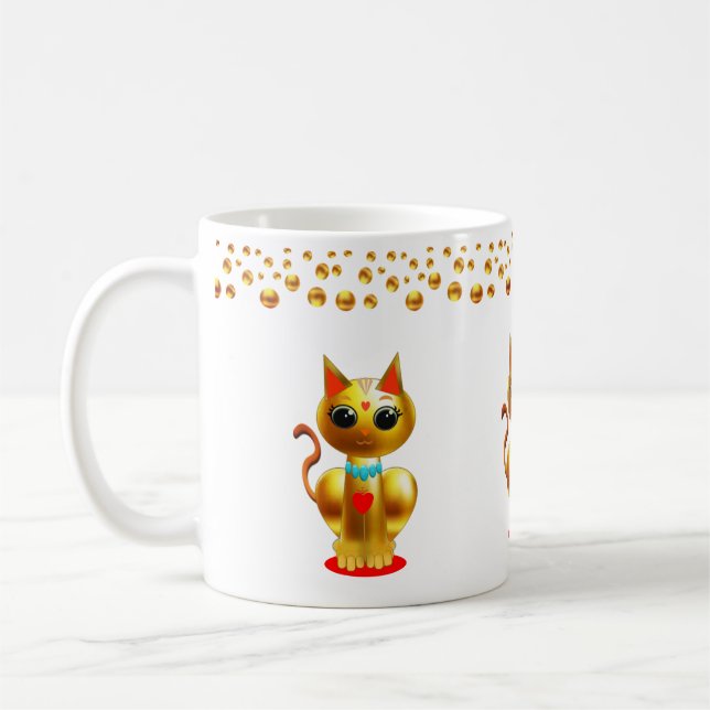 Caneca De Café Confetes de Gatos e Pontos Dourados (Esquerda)