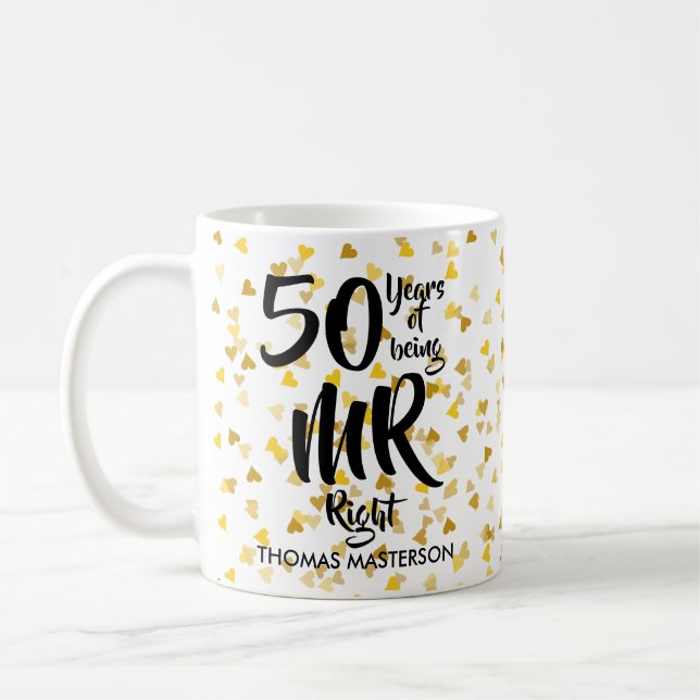 Caneca De Café Confetes Dourados dos corações do 50th aniversário (Esquerda)