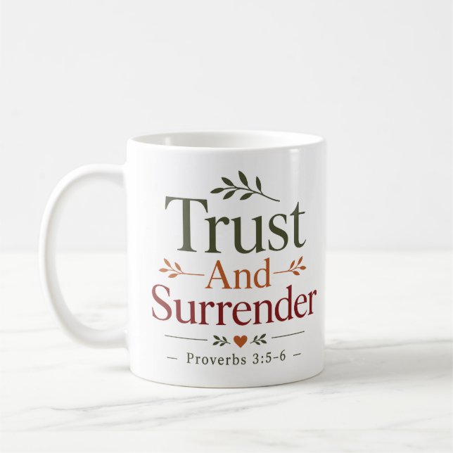 Caneca De Café Confie e Renda-se Declaração Cristã Moderna (Esquerda)