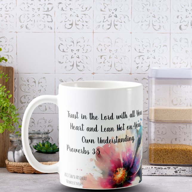 Caneca De Café Confie No Senhor. (Bible Verse And Floral)