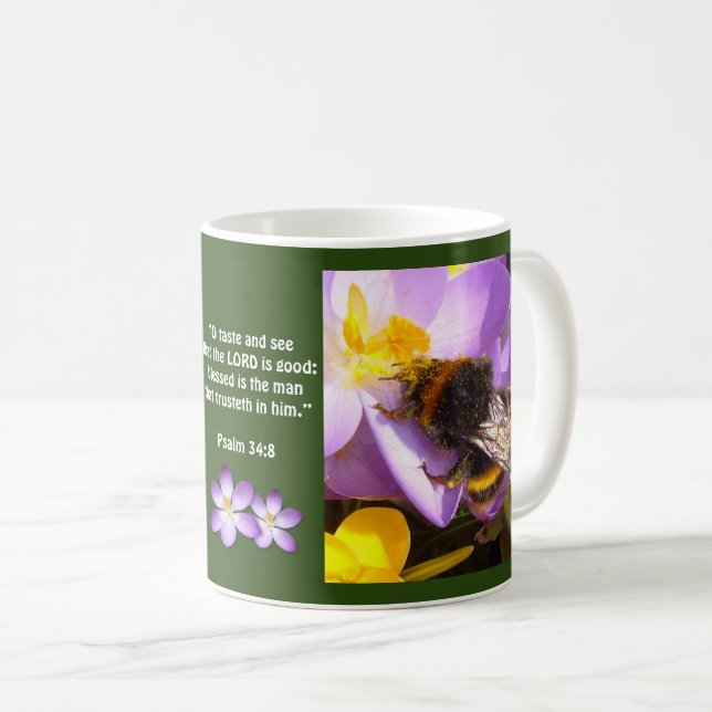 Caneca De Café Confie no Senhor, Abelha na Flor Crocus (Frente Esquerda)