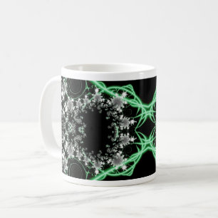 Caneca De Café Confusão   Quebra de Arte Fractal Verde e Branca