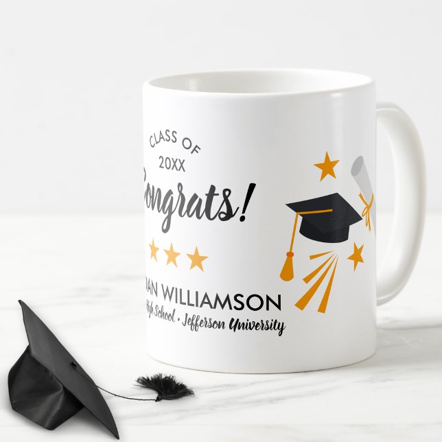 Caneca De Café Congrats Graduation Grad Cap Grad Name Class 20XX (Criador carregado)