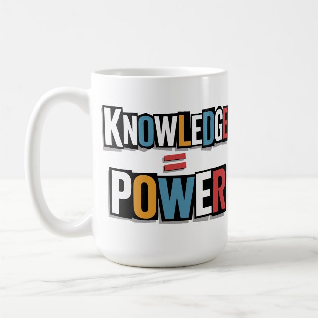 Caneca De Café Conhecimento = Poder – Colagem de Carta de Resgate (Esquerda)
