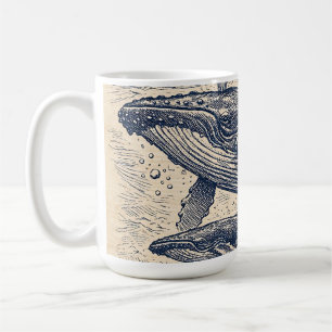 Caneca De Café Conjunto de baleias jubarte antigas gravadas