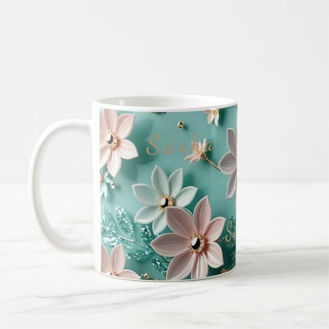 Caneca De Café Conjunto de Bandeja de Madeira com Floral Elegante (Esquerda)