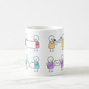 Caneca De Café Conjunto de Café Stickman Desenhado À Mão