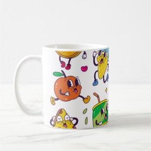 Caneca De Café Conjunto de comida e bebida no estilo de desenho a