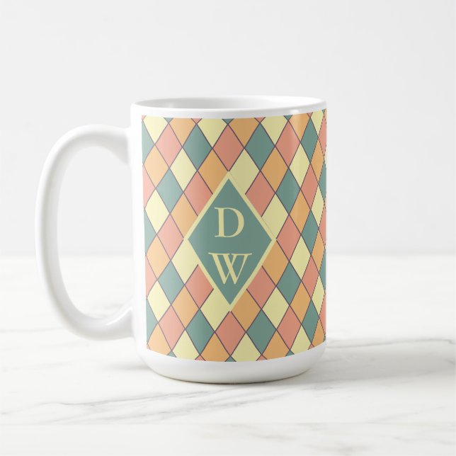Caneca De Café Conjunto de Copos Retro Harlequin Diamante Monogra (Esquerda)