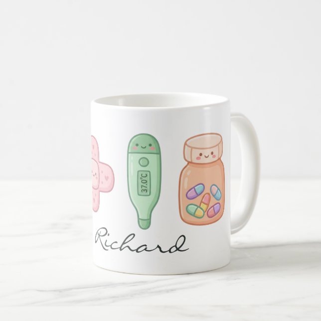 Caneca De Café Conjunto de Desenhos Animados de Instrumentos Médi (Frente Esquerda)