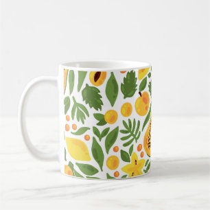 Caneca De Café Conjunto de Frutas exóticas: Papaya, Lemon, Mango