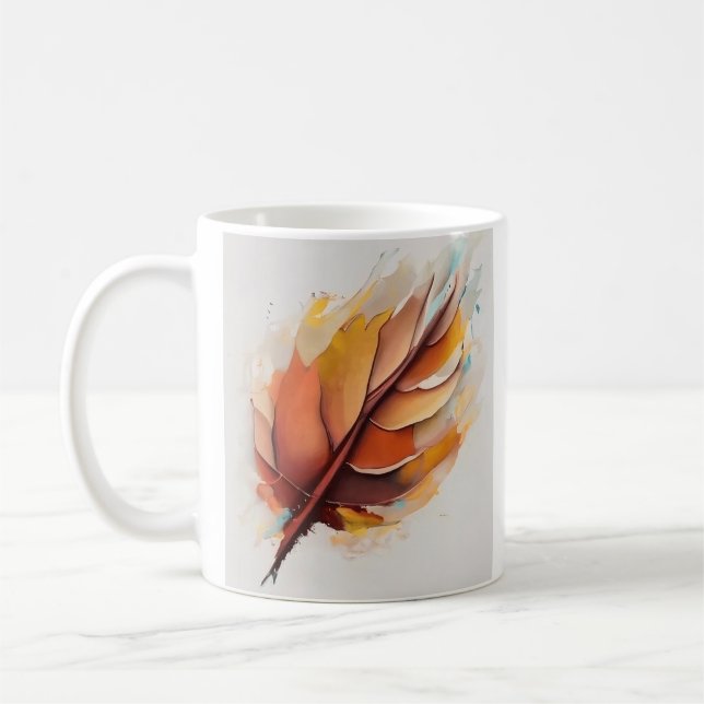 Caneca De Café Conjunto de Pinturas de Folhas Modernas de abstrat (Esquerda)