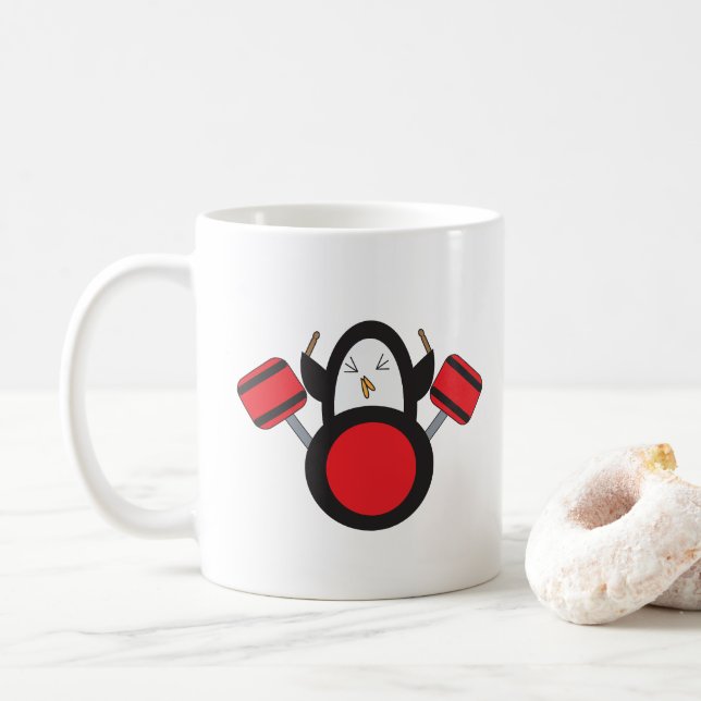 Caneca De Café Conjunto de Tambor de Reprodução de Pinguins (Com Donut)