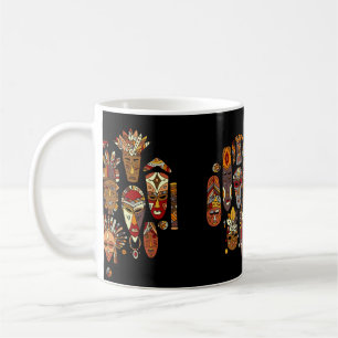 Caneca De Café Conjunto étnico de máscara tribal, esboço