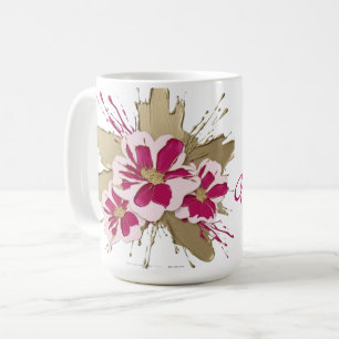 Caneca De Café Conjunto floral rosa e dourado splash