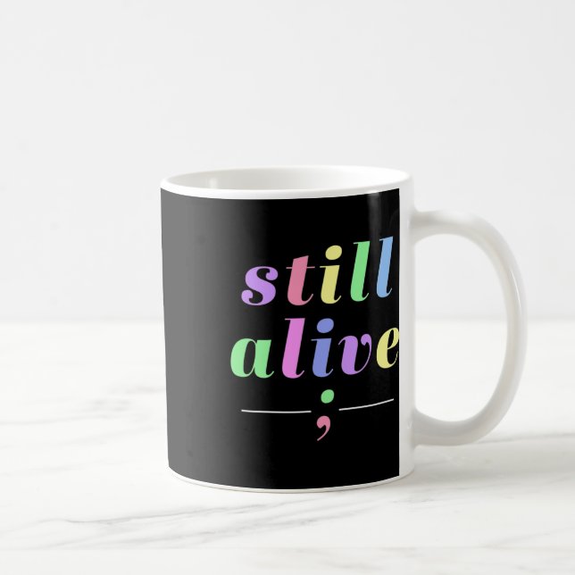 Caneca De Café Consciência da saúde ainda viva Semicolon Rainbow  (Direita)