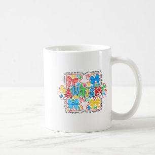 Caneca De Café Consciência do Autismo Fita de Laço Coquete Puzzle