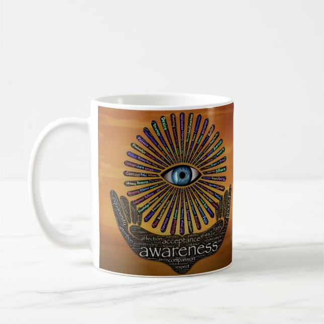 Caneca De Café Consciência mente Arte de Palavras Inspiradora (Esquerda)