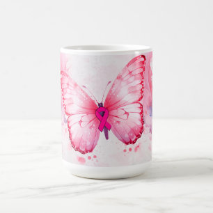 Caneca De Café Conscientização do Câncer de Mama Borboleta Aquare
