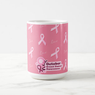 Caneca De Café Conscientização do Câncer de Mama com Laço Rosa