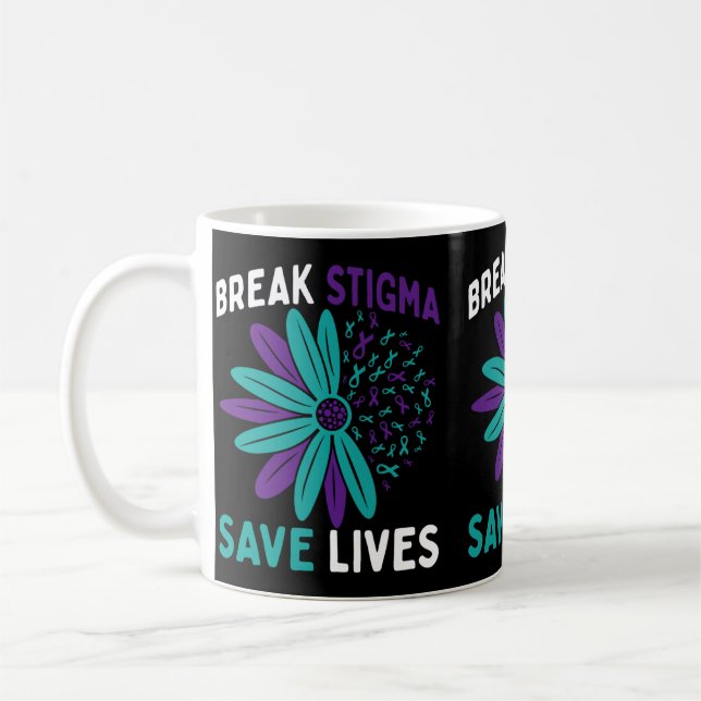 Caneca De Café Conscientização Prevenção Roxo Azul Quebra Estigma (Esquerda)