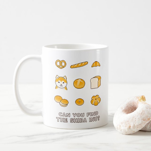 Caneca De Café Consegue encontrar o Shiba Inu? Pixel Art (Com Donut)