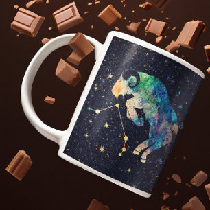 Caneca De Café Constelação de Áries Zodíaco Aquarela Estrelas Gal