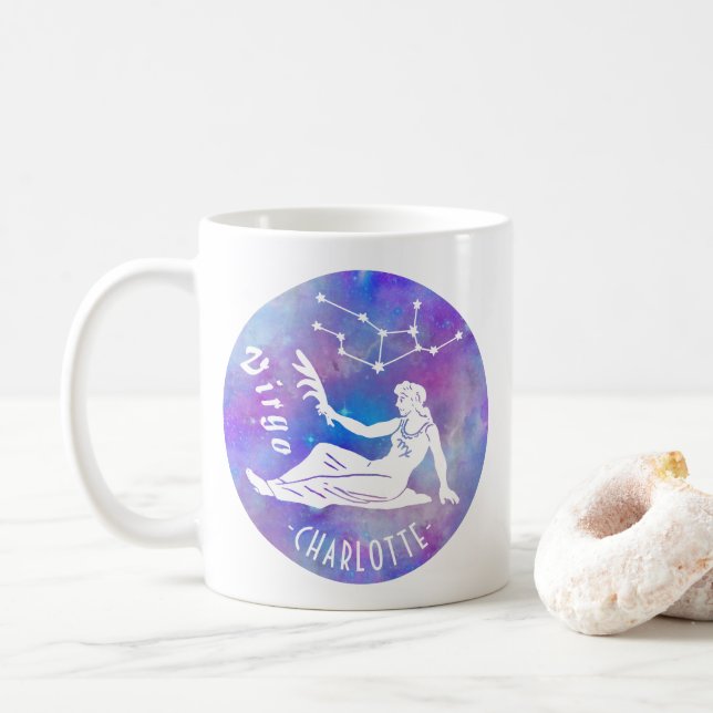 Caneca De Café Constelação de Virgem Stars Nome Aniversário (Com Donut)