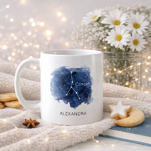 Caneca De Café Constelação Noturna Estrelada de Câncer com Nome P