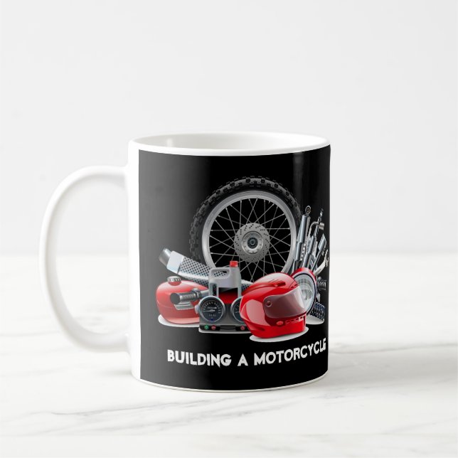Caneca De Café Construindo uma motocicleta com desenho de peças (Esquerda)