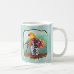 Caneca De Café Conure e flores de Sun