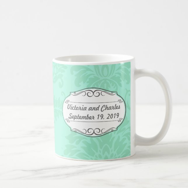 Caneca De Café Convidar Casamento tema damasco Moderno (Direita)