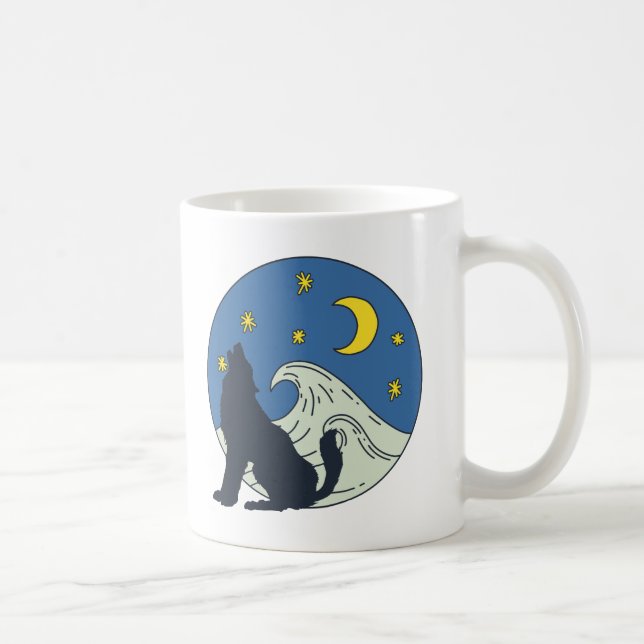 Caneca De Café Convite à Arte Mística do Lobo Celestial (Direita)