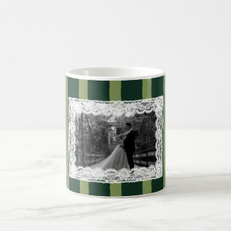 Caneca De Café Convite com Listra de Renda Vintage Verde Claro e 